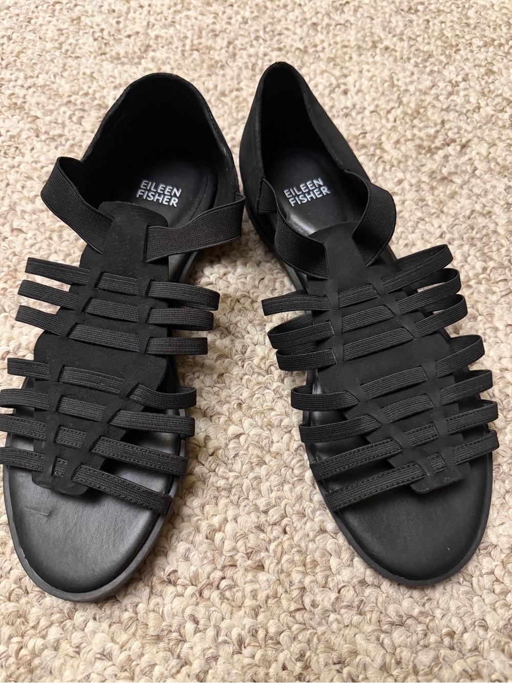 Eileen Fisher Black Strappy Elastic Gladiator Sandals
